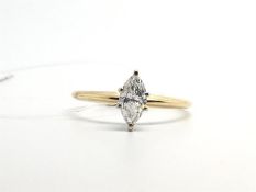 Single stone diamond ring, marquise cut diamond, mounted in 14ct yellow gold, ring size R1/2