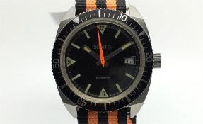 Gents Seratel Vintage Divers Wristwatch, ciruclar black dial with luminoushour markers and a date