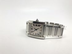 Gentlemen's Cartier Francaise DateÂ Wristwatch Ref. 2302, square two tone white dial with roman