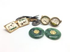 Selection of cufflinks, including two pairs of reverse crystal cufflinks, a pair of oval silver