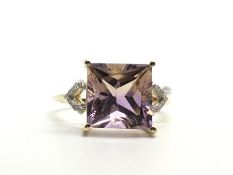 Ametrine and diamond ring, square cut ametrine with diamond set shoulders, in 9ct yellow gold,