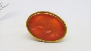 Victorian carnelian seal fob, mounted in yellow metal tested as 9ct