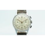 Gentlemen's Chronograph Suisse Vintage Wristwatch, circular off white twin register dial with gilt