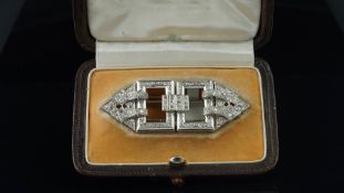 Art Deco French diamond double clip brooch, set with old, brilliant and rose cut diamonds,