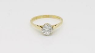 Single stone diamond ring, brilliant cut diamond, estimated diamond weight 0.76ct, in 18ct yellow