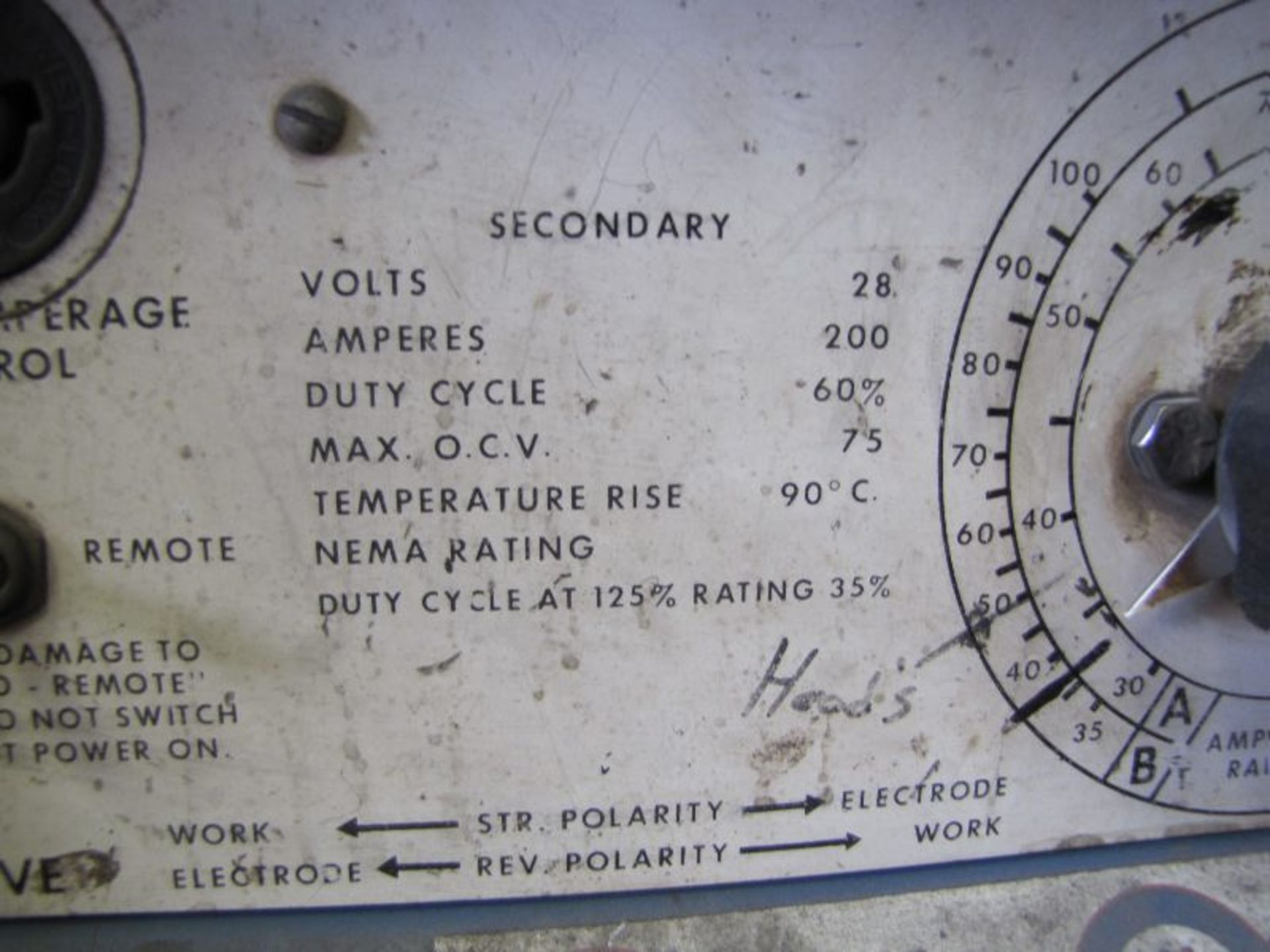 Miller Model SRH-222 Power Welding Source, Asset # W059, Approx Dimension: 36" x 22" x 27" H, Lift - Image 4 of 5