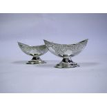 A Pair Of Victorian Silver Salts, John Aldwinckle & Thomas Slater, London, 1889 each boat-shaped