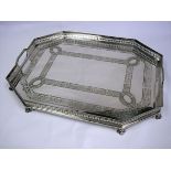 An Electroplate Two-Handled Gallery Tray the rectangular body with canted corners, pierced sides