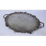 An Electroplate Two-Handled Tray the oval body with C-scroll-and-shell rim, applied with scroll and