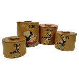 A Set of 'Mickey Mouse' Painted Wood Nesting Canisters, Mid 20th Century,