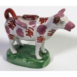 A Staffordshire Enamel and Pink Lustre Cow Creamer, 19th Century,