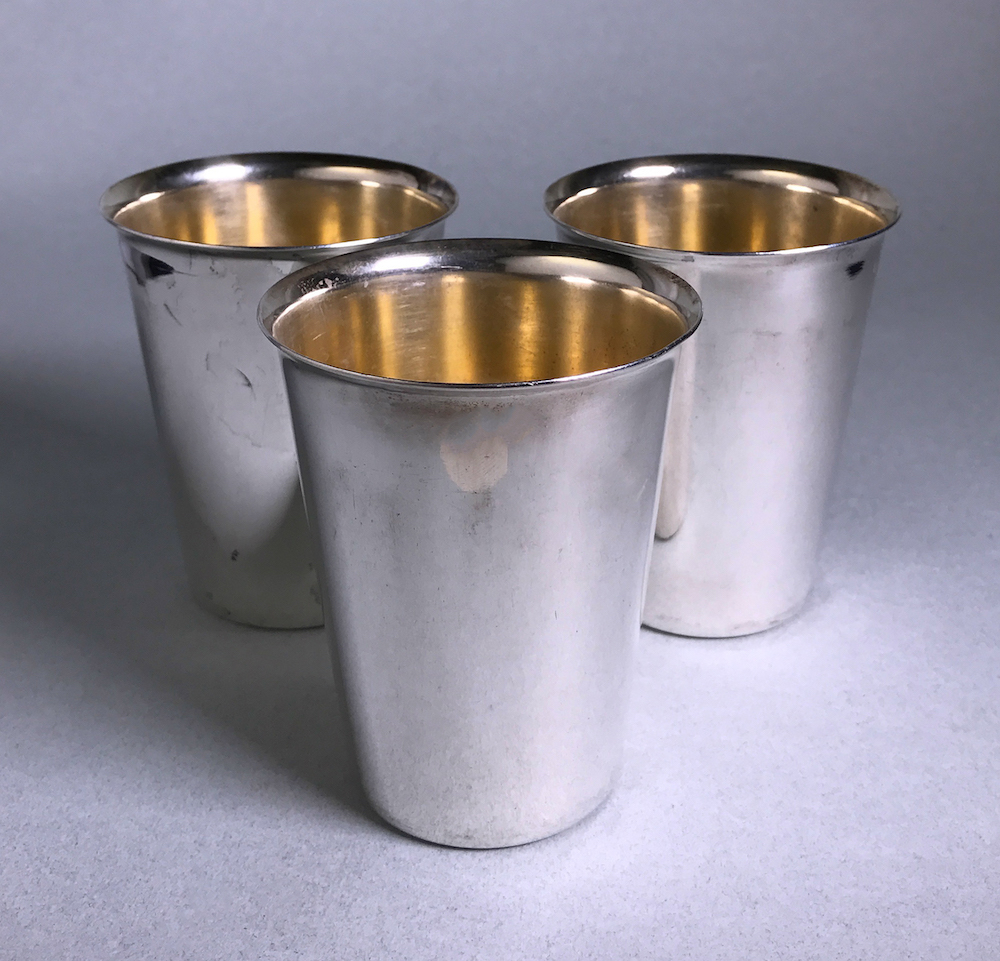 A Set of Six Electroplate Beakers, Sheffield Plate,