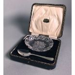 A Cased Clear Cut-Glass Bowl and Silver Spoon, Frank Cobb & Co Ltd, Sheffield, 1936,