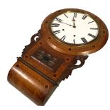 An English Eight Day Drop Dial Mahogany Inlaid Wall Clock, 19th Century,