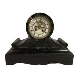 A French Marble and Slate Drumhead Mantle Clock, Late 19th Century,