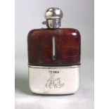 A George V Silver and Leather Hip Flask, G & J W Hawksley, Sheffield, 1913 and 1914,