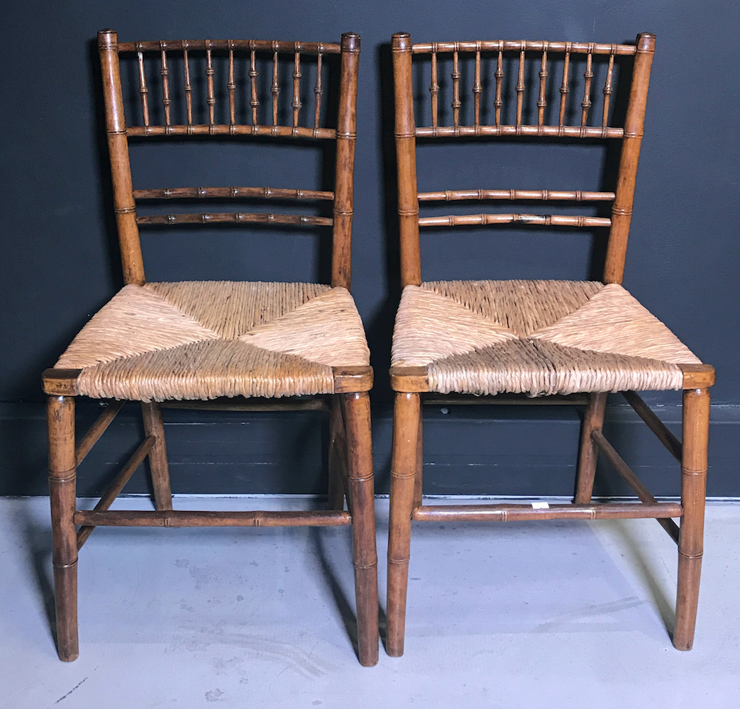 A Pair of Faux Bamboo Side Chairs, Early 20th Century,