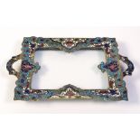 A Miniature French Champleve Enamelled Bronze Two-handled Tray, Late 19th Century,