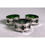 A Set of Three Edwardian Silver Salts, Henry Williamson Ltd, Birmingham, 1906,