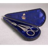 A Cased Set of Edwardian Silver Grape Scissors, Atkin Brothers, Sheffield, 1902,