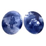 Two Doulton Burslem Blue and White Oval Plaques, 1981-1902,