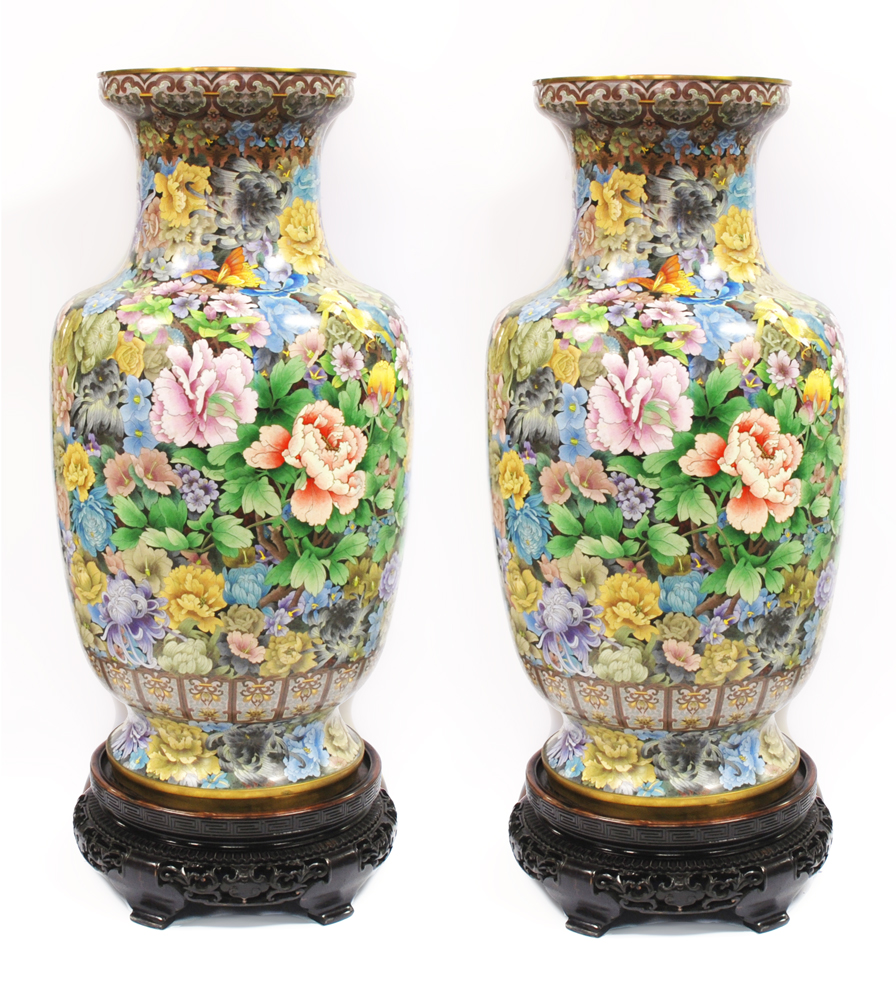 A Large Pair of Chinese Cloisonne Vases, 20th Century