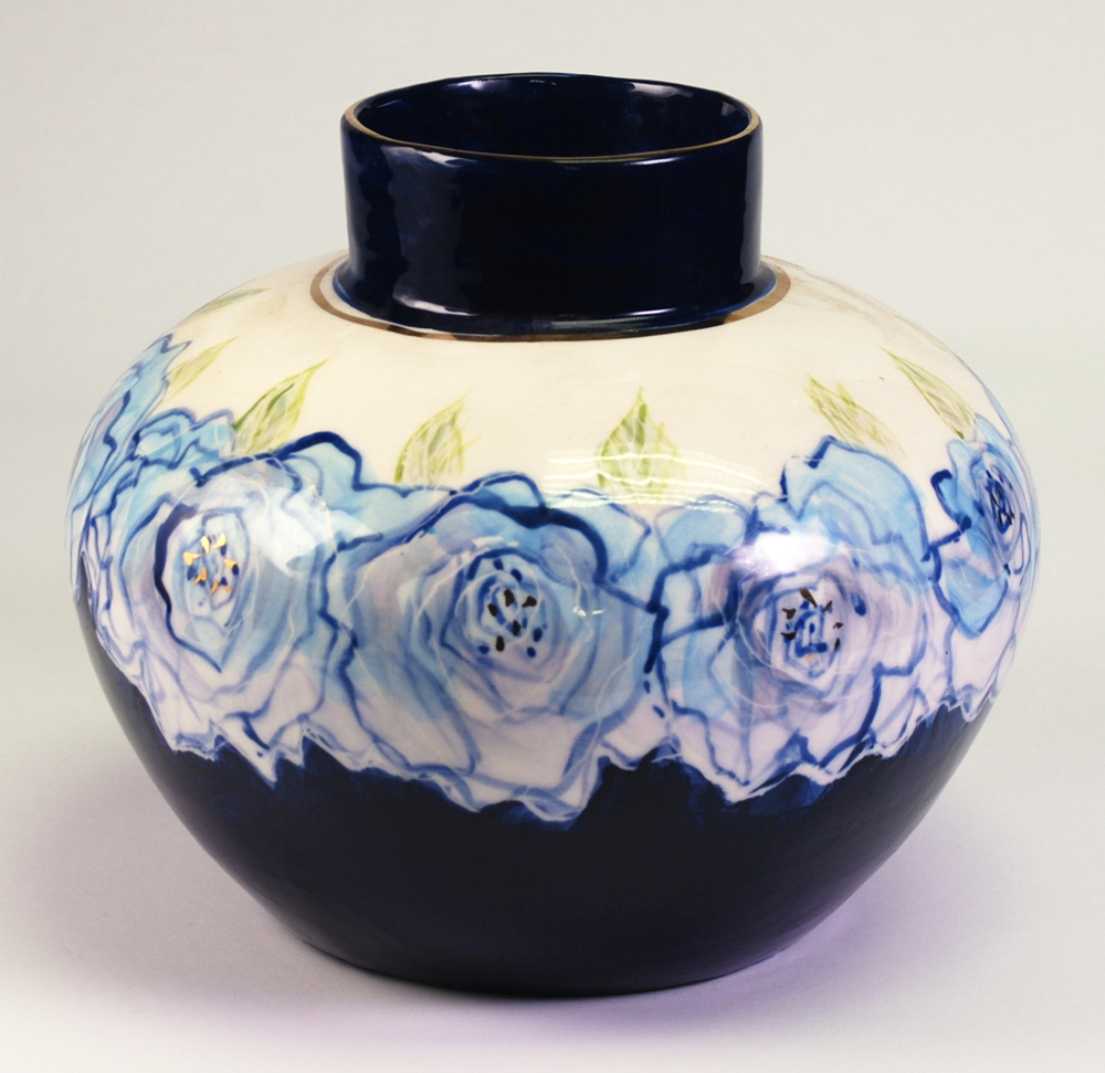 Louis Jansen Van Vuuren (1949-): A Painted, Gilded and Glazed Ceramic Vase