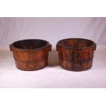 A Pair Of Steel Bound Barrel Planters, 19th Century