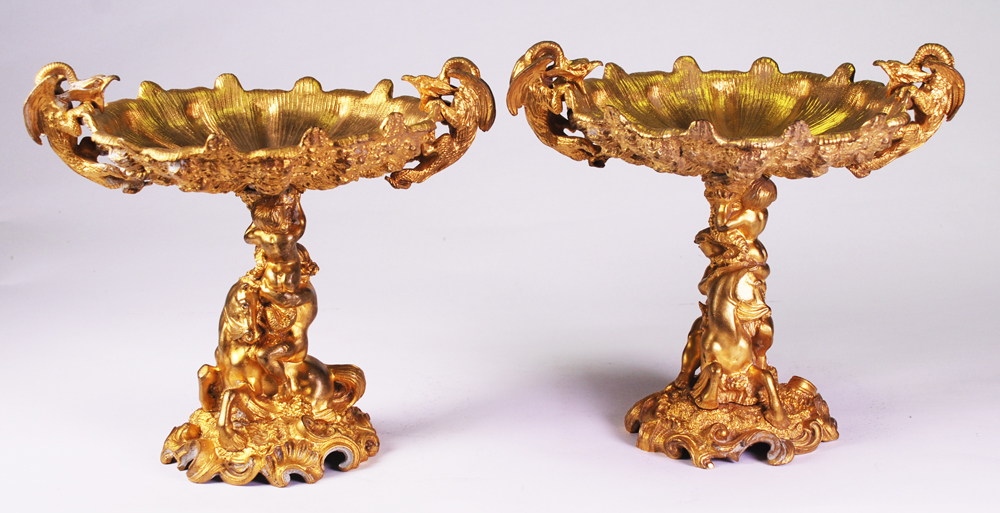 A Pair of Continental Gilt Bronze Tazzas, 19th Century