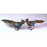 A Pair Of Oriental Silver-Gilt And Enamel Birds