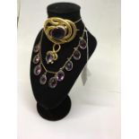 Antique 1900's Edwardian Amethyst Paste Open Back Riviere drop necklace & broach