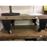 Large Industrial Style Coffee Table on Wheels Solid Pine Plank Top