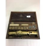 Georgian field microscope mahogany case case fitted with lenses ivory specimen slides etc