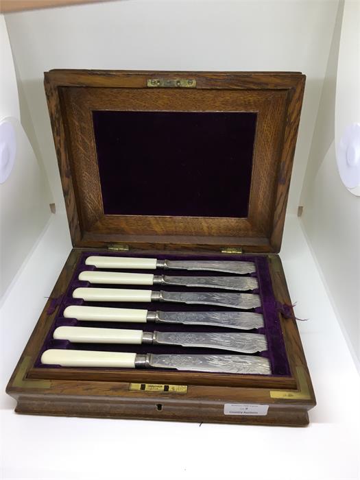 Victorian box set of fish knives and forks with ivory handles