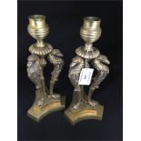 Pair of Georgian Brass Eagle & Claw Foot Pillar Candlesticks