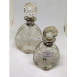 Two engraved Glass silver rim scent bottles continental a/f