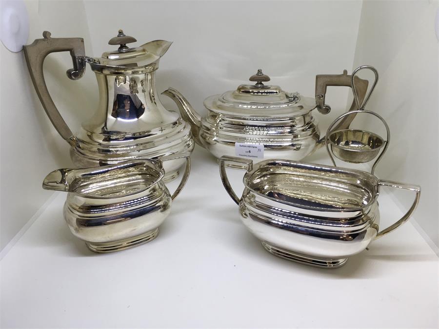 4 peice Silver plated Tea service and tea strainer