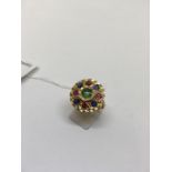 18ct Gold Emerald Ruby & Sapphire cluster ring