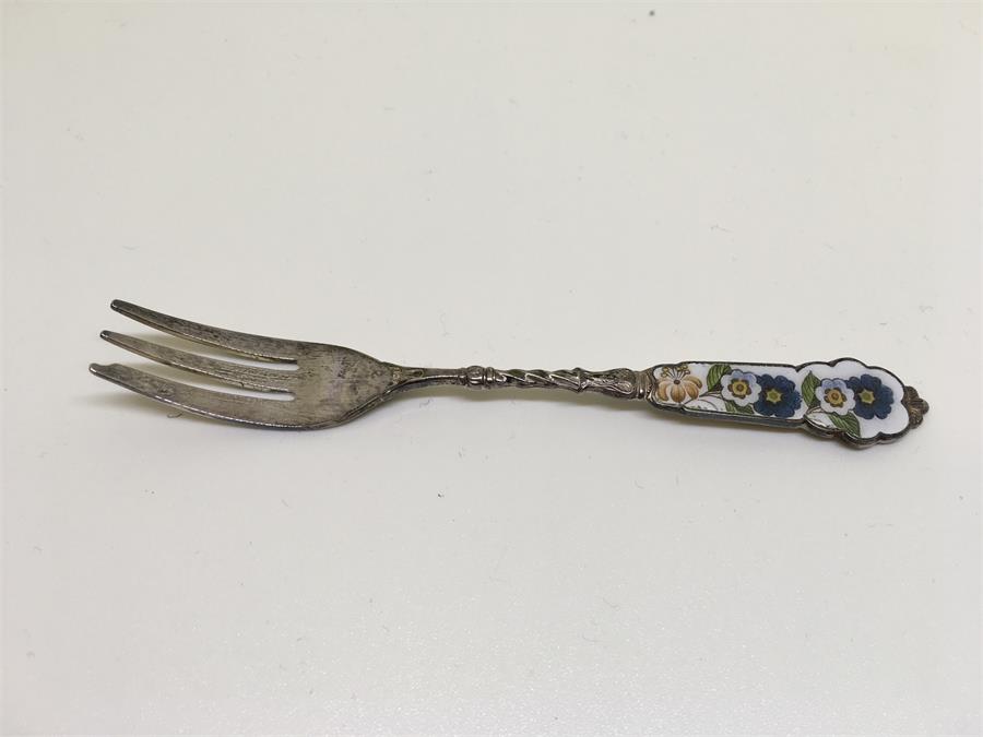 Continental silver and enamel pastry forks - Image 5 of 5