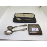 Collection of silver items cigarette case and spoons