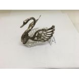 Hallmarked silver and crystal glass Swan salt articulated wings