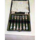 Continental silver and enamel pastry forks