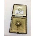 Victorian 18ct Gold Seed Pearl & Diamond star pendant brooch