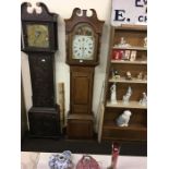 Oak & Mahogany Cross Banded Grandfather Clock, 8 Day, Arch Dial, Painted Face