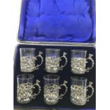 Boxed set of 6 1906 Hallmarked Silver Mounted Glasses