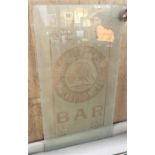 Original Victorian Etched Glass 'Bar' W Butler & Co Limd