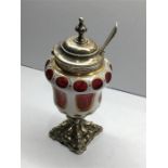 Silver Mounted Bohemian Glass Mustard Pot