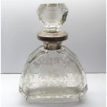 large ornate Antique Silver Mounted and Etched Glass perfume Bottle