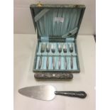 Silver Cake Server Silver Back Brush & Box Set Of Silver Plate Knives