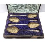 Boxed set of 4 Victorian Exeter Silver berry spoons makers John Stone 1851